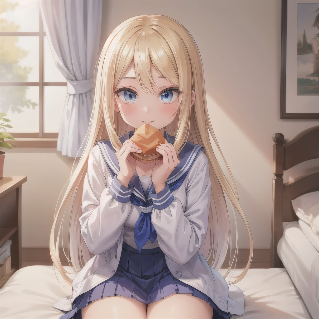 金髪ロングで寝室の少女９