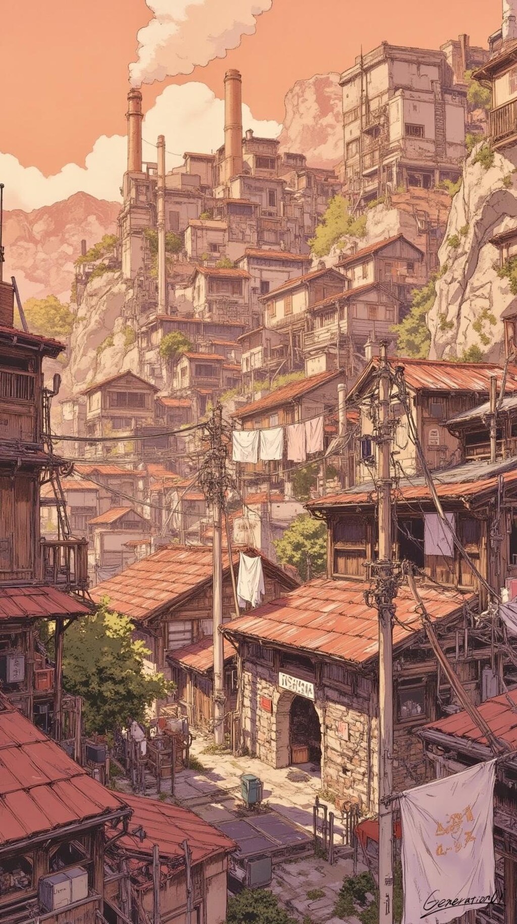 岩肌に刻まれた炭鉱町／スマホ壁紙アーカイブ