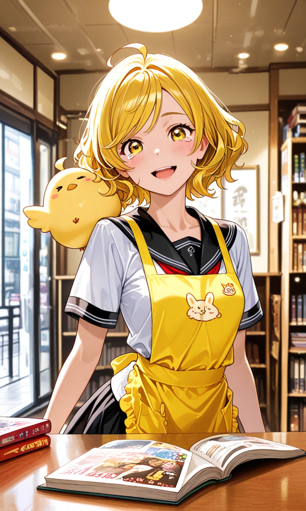 使い魔を肩に乗せた本屋の黄髪少女がミスして赤面!!