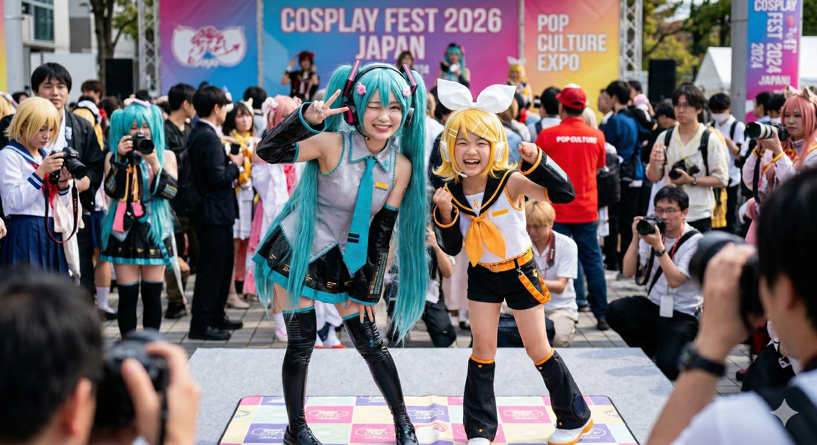 ミクちゃんとリンちゃんのコスプレ女の子 | の人気AIイラスト・グラビア