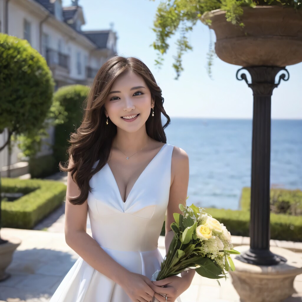 黒髪ロングでウェディングドレスの美女１１７