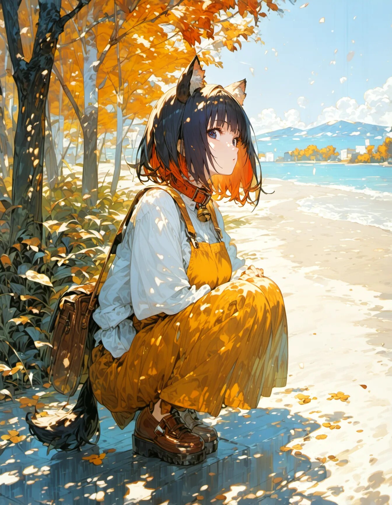 Autumn Cat Beside the Quiet Lake