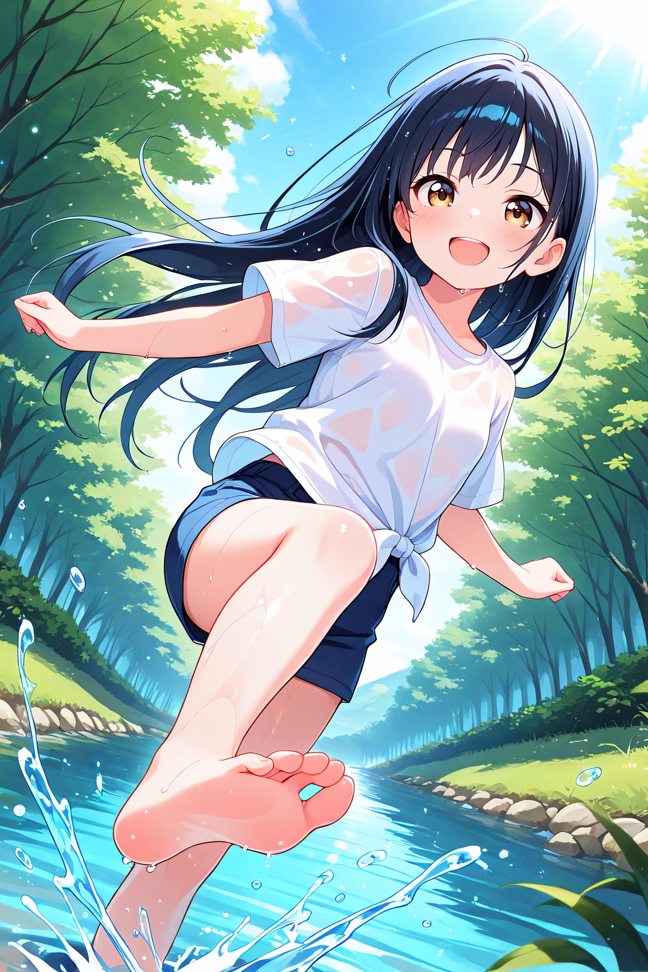 川ではしゃぐ夏休み