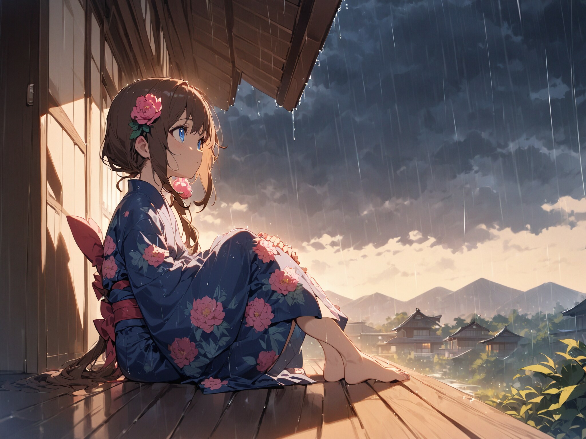 雨空を見上げる
