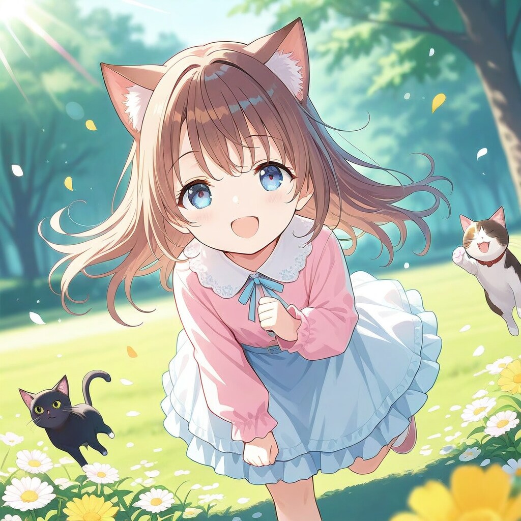 猫と遊ぶ小さな女の子