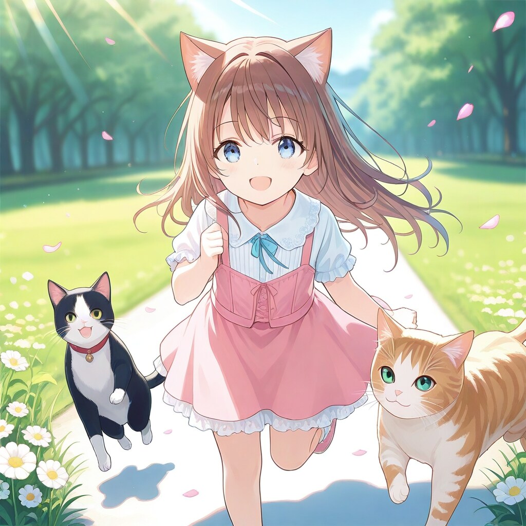 猫と遊ぶ小さな女の子