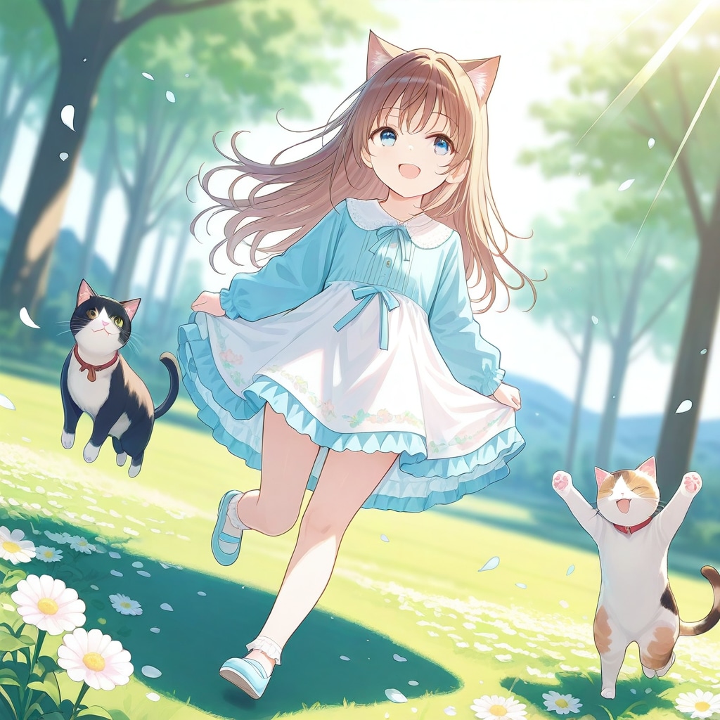 猫と遊ぶ小さな女の子