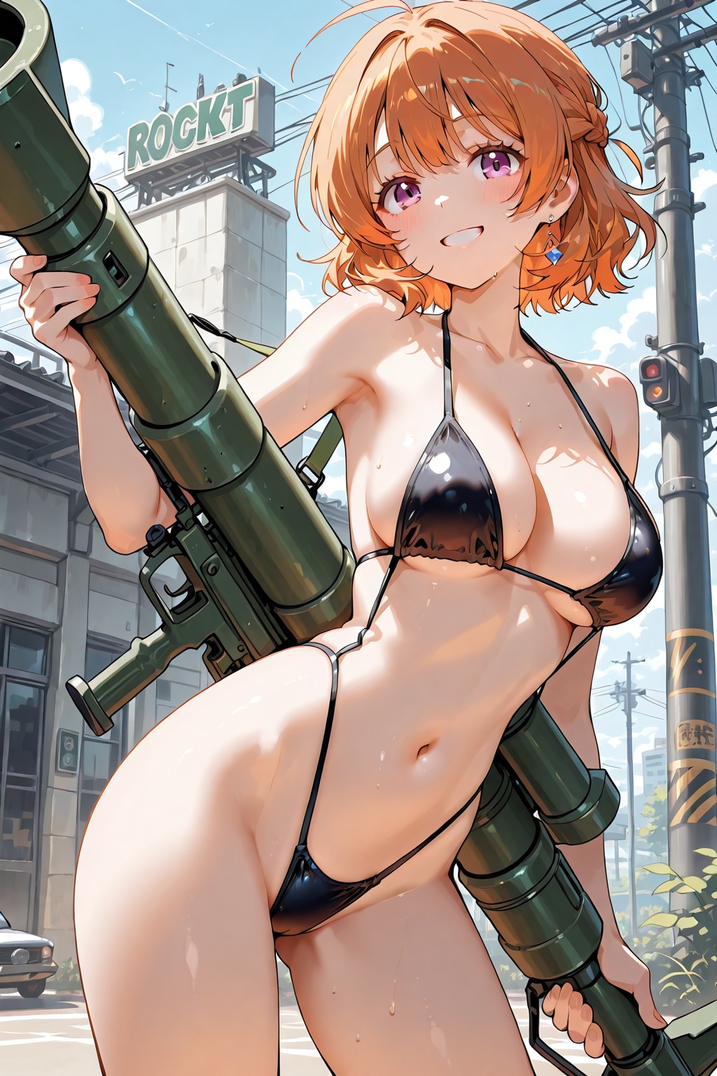 水着少女と銃