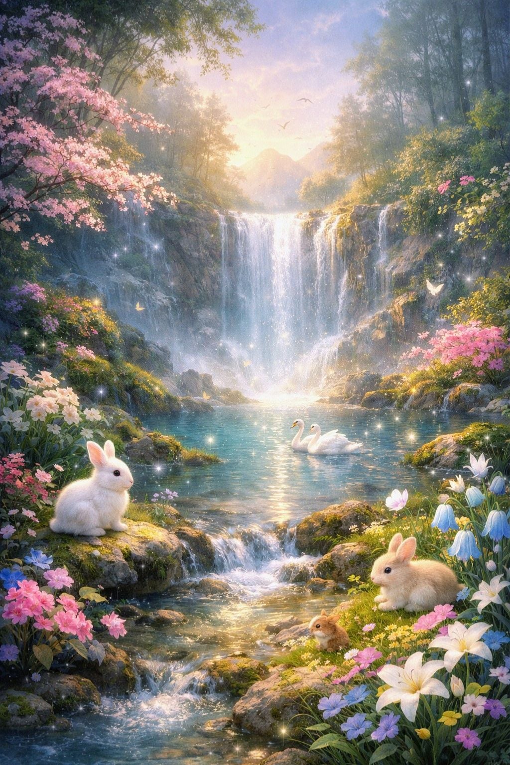 子ウサギを連れて