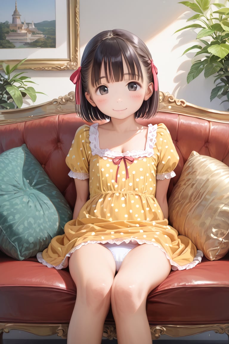 【サンプル】水玉ワンピースの〇リJ〇ちゃんたちが座りパンチラ＆谷間見せ（6枚）
