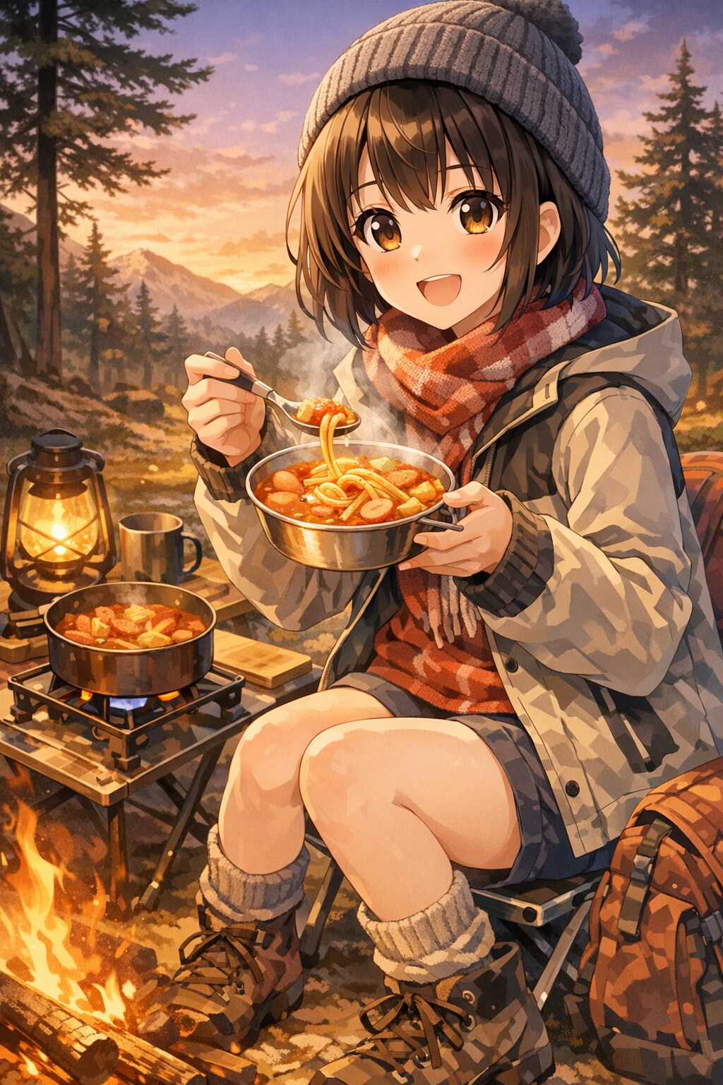 スープパスタを食べている女の子