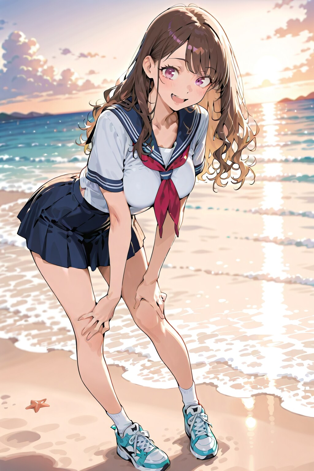 海でセーラー服