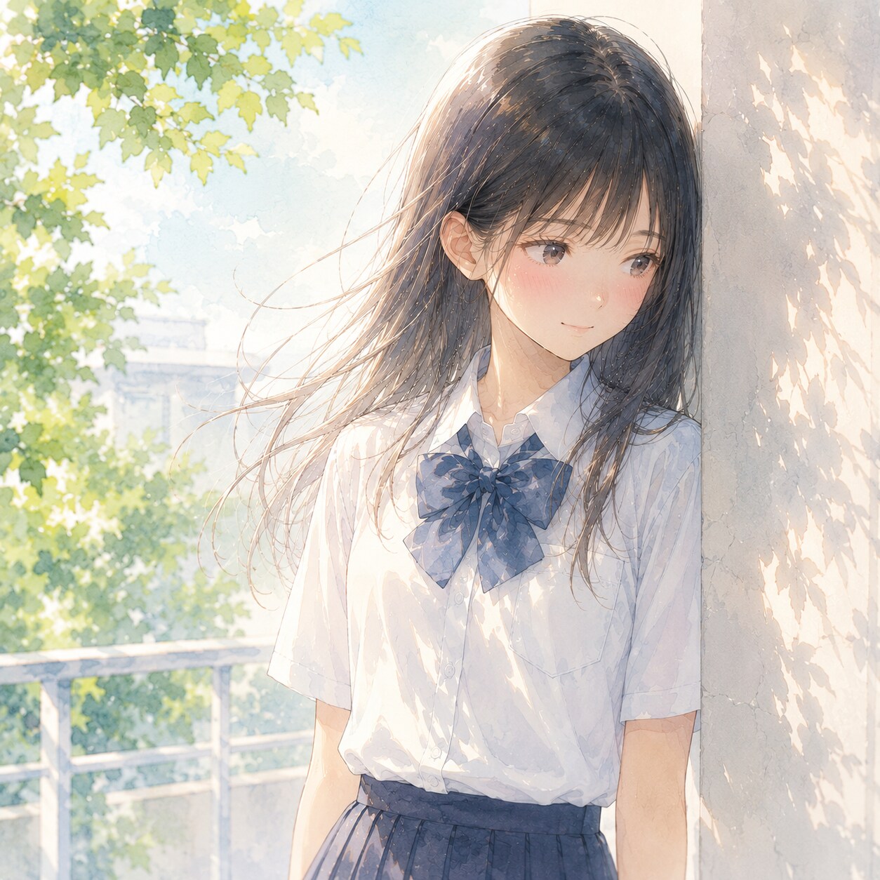 もたれる少女