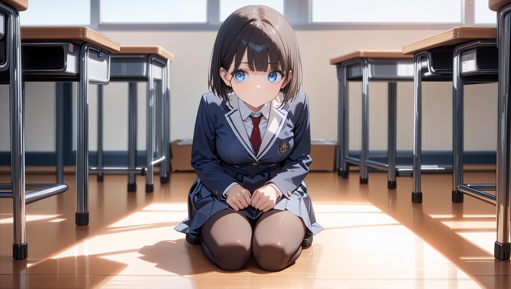 教室で女の子が正座