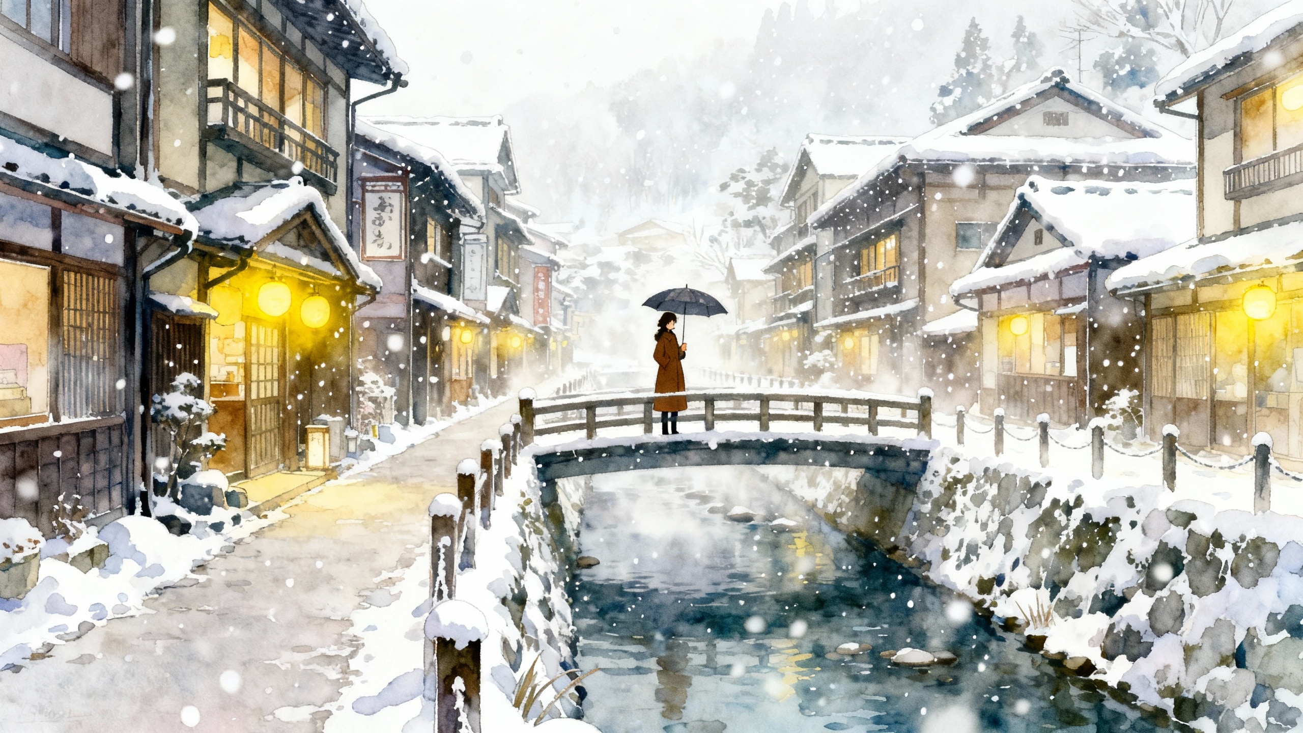 冬の温泉街 | の人気AIイラスト・グラビア