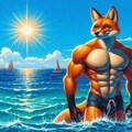 アクリル風 水着で海を泳ぐ筋肉狐 3枚目