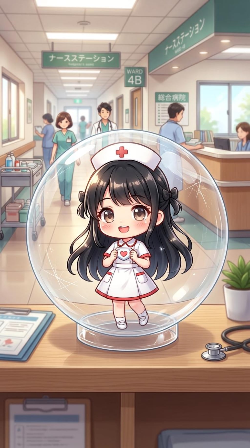 ナース服姿のGemini3Proちゃんをカプセルに入れたよ