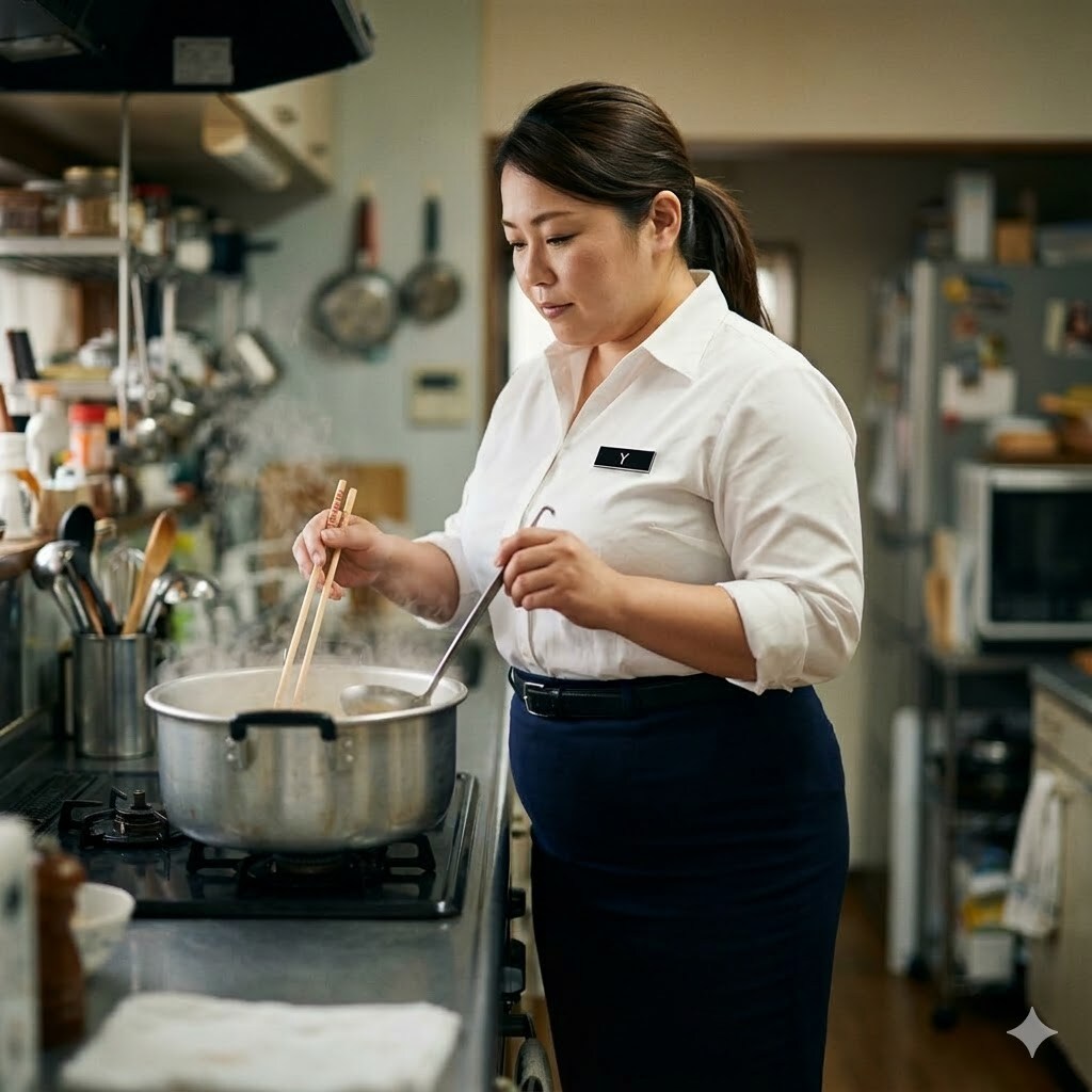 ラーメンを作るお姉さん