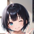 黒髪ロリショートダブルピース 2枚目