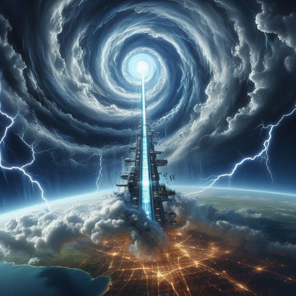 宇宙エレベーター竜巻、宇宙ステーション竜巻 | の人気AIイラスト・グラビア