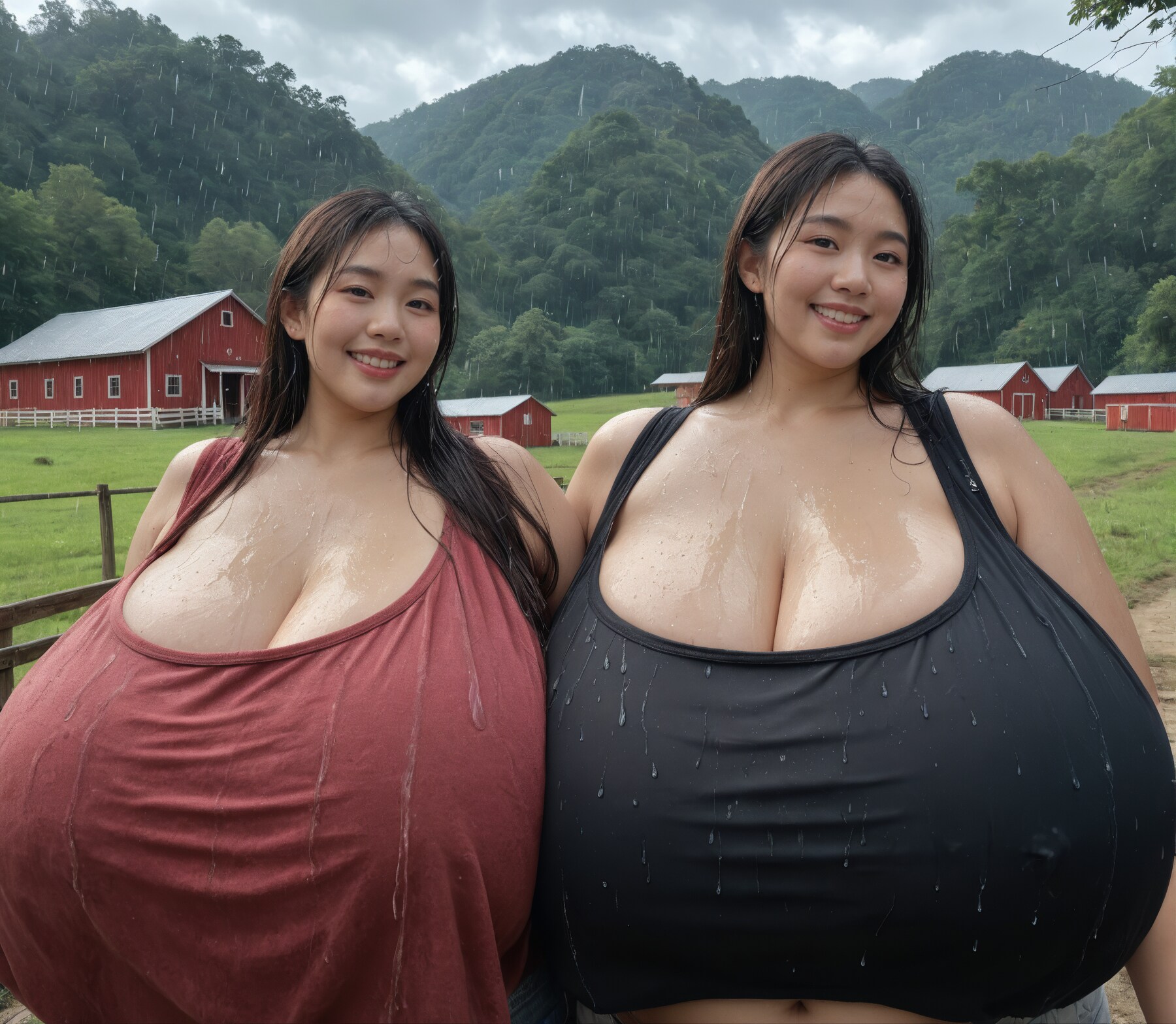 久しぶりに会った田舎の幼馴染姉妹が直視できないほどすごいことになってた。雨に濡れてさらにセクシー。雨、ありがとう！