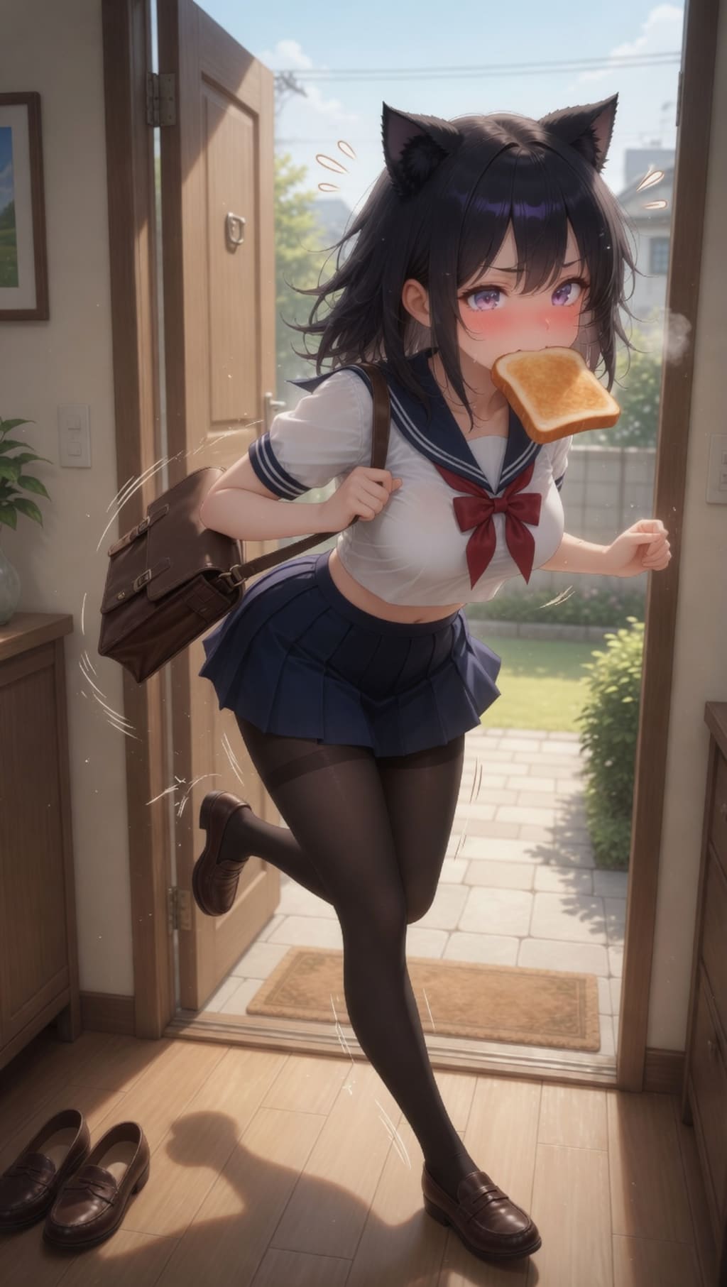 遅刻寸前黒猫JKさん