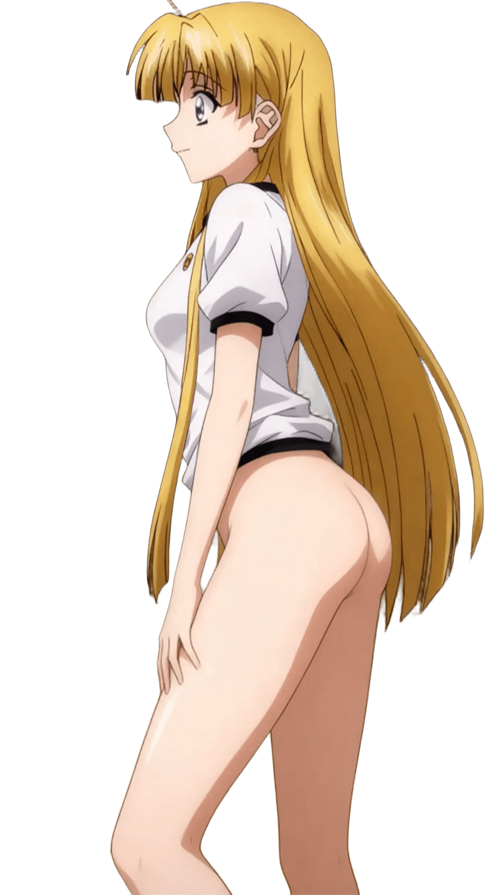 ブルマとパンティを脱いでおしりをあらわにしているアーシア・アルジェント