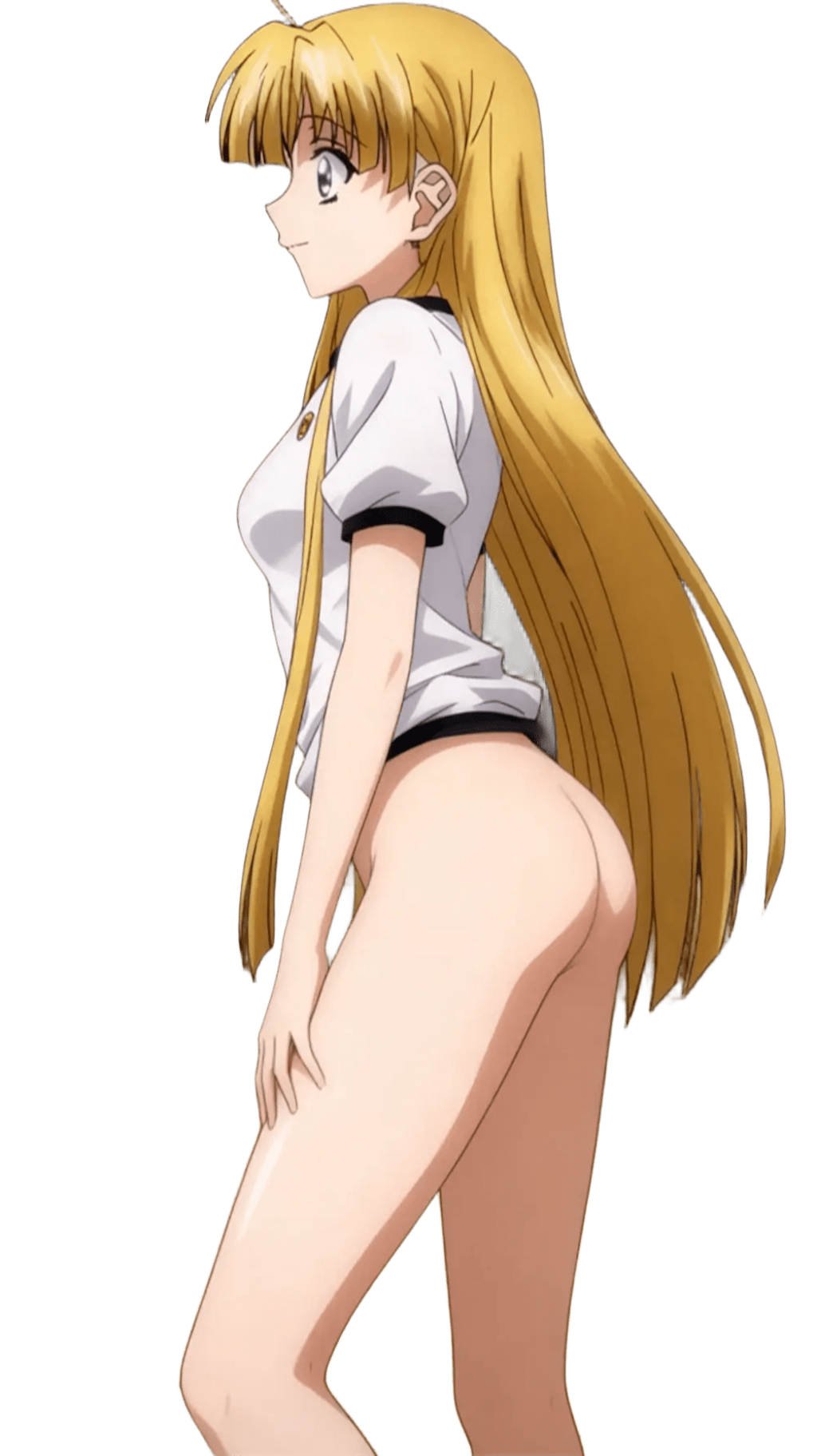 ブルマとパンティを脱いでおしりをあらわにしているアーシア・アルジェント