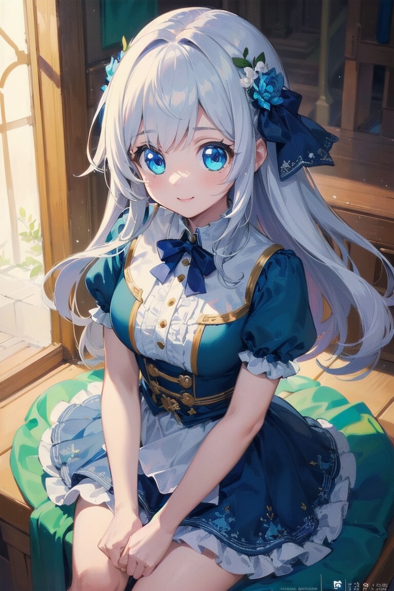 cute eye , blue dress girl