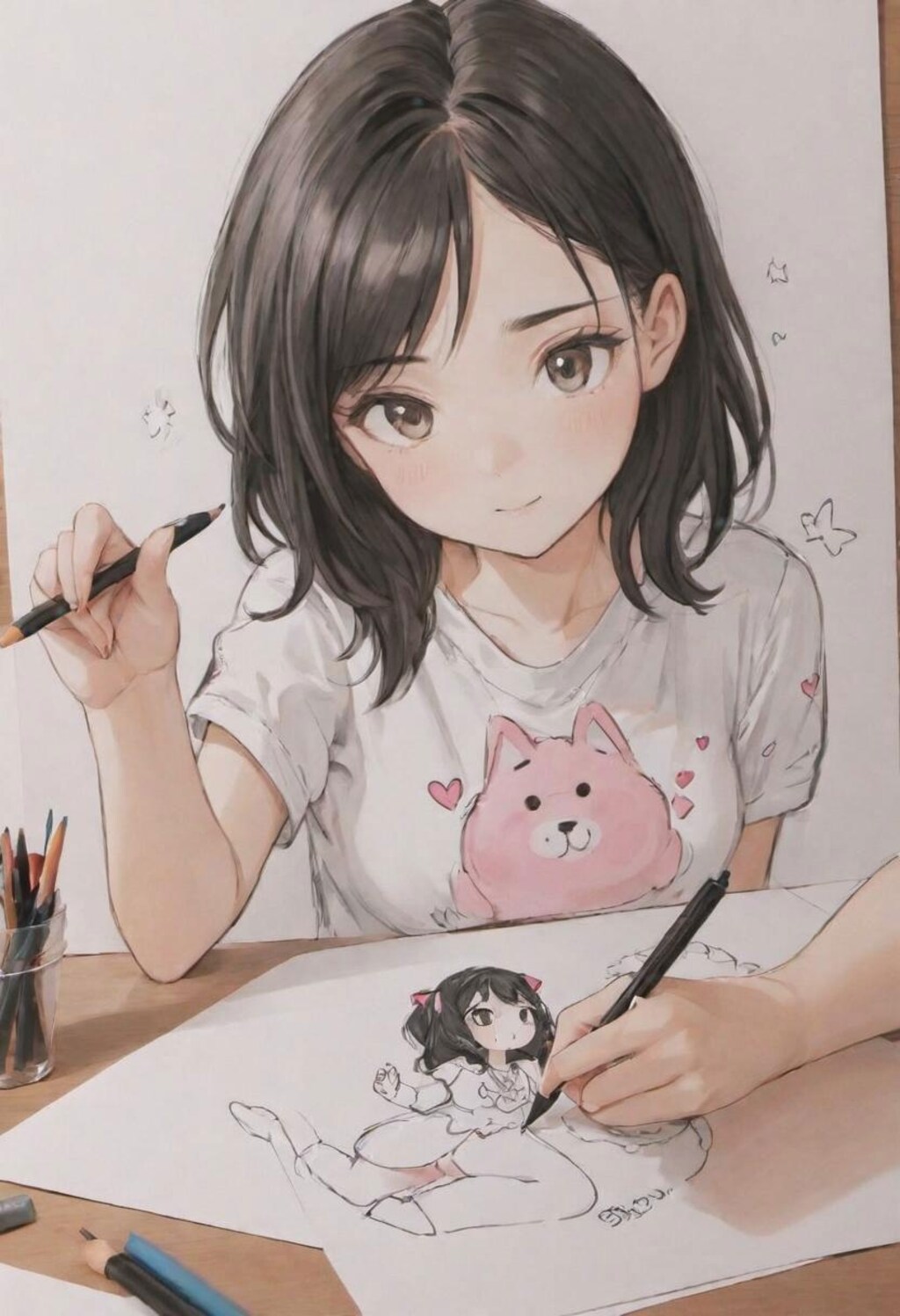 絵の中の少女と一緒にお絵描き