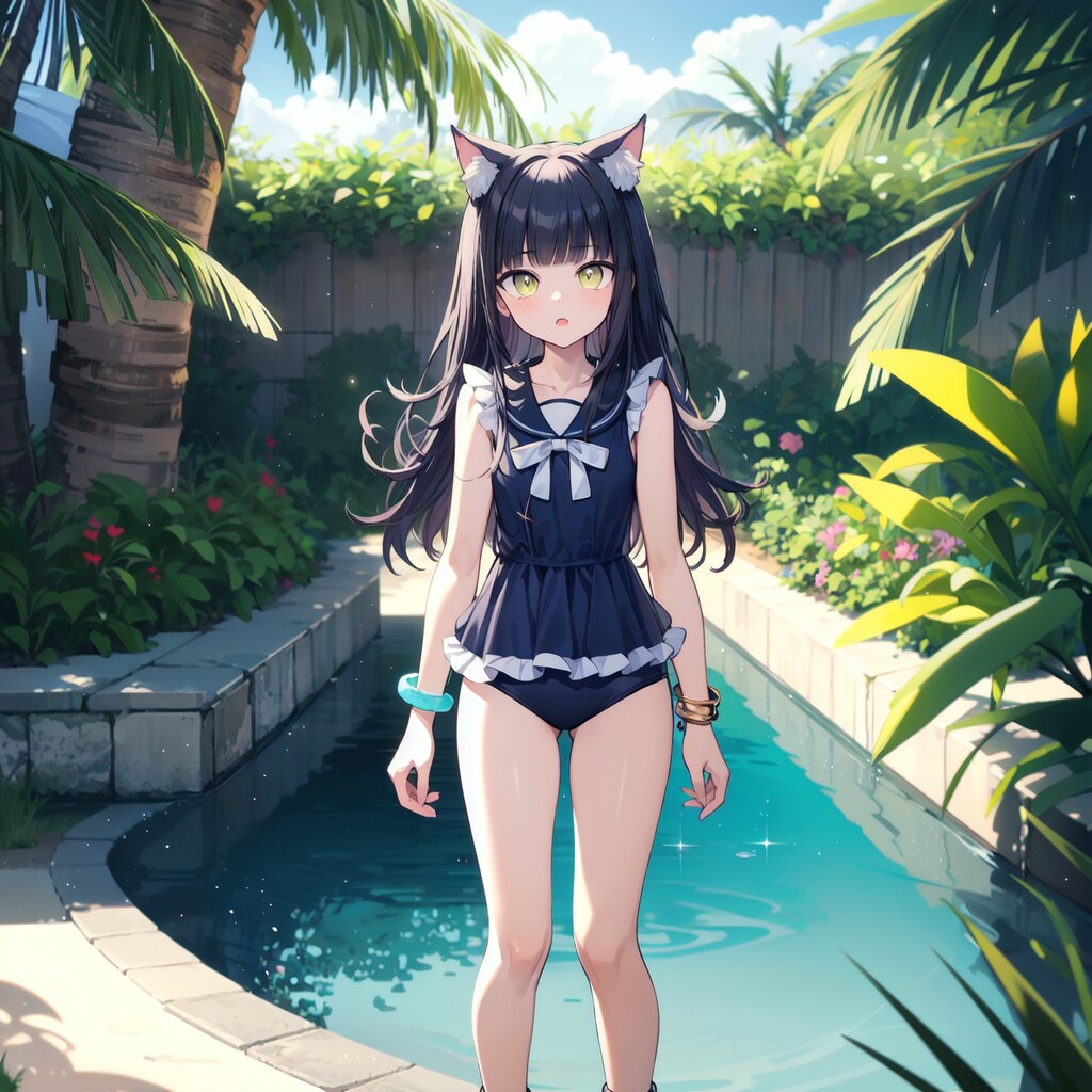 プールサイドのネコ耳少女：夏の日差しと共に
