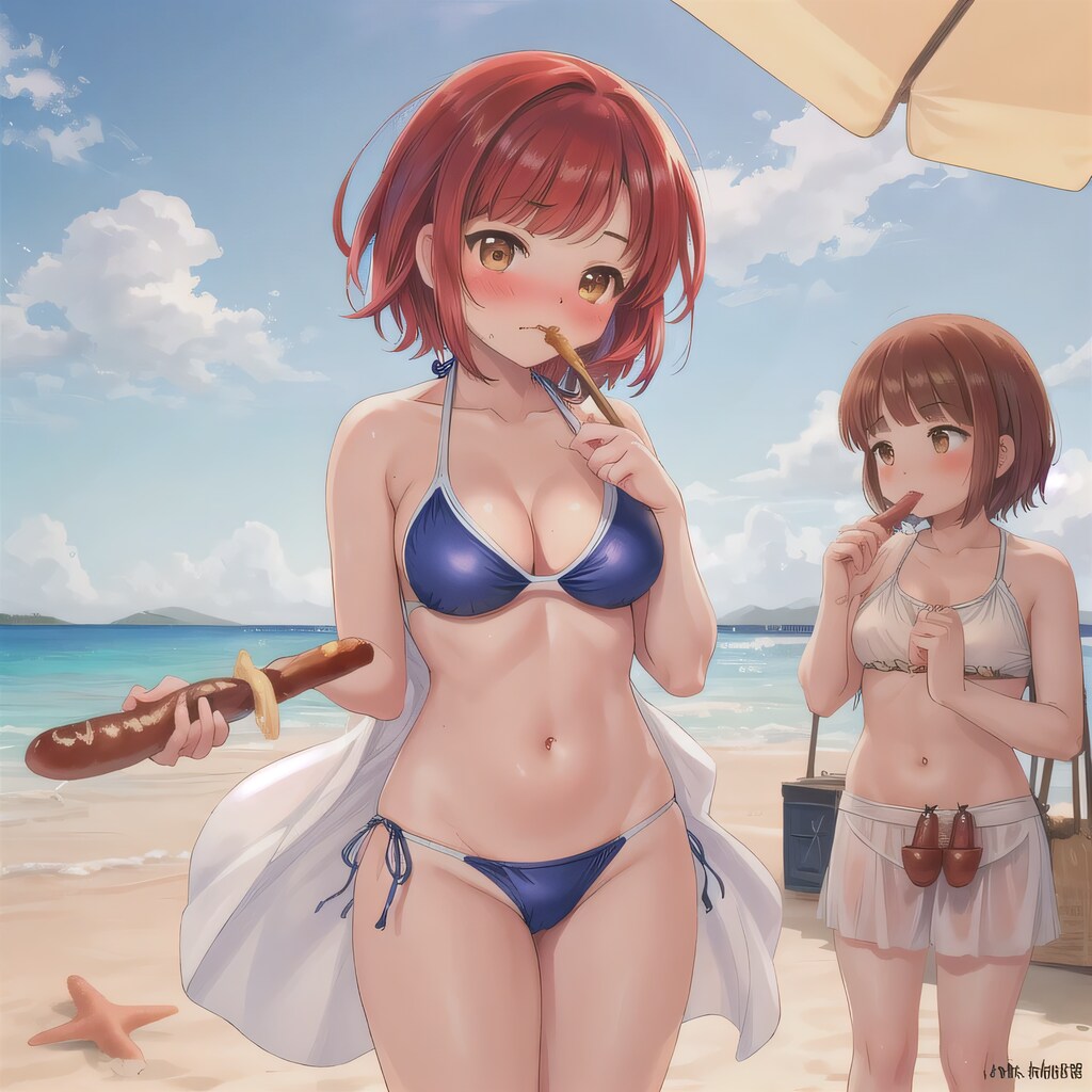 赤髪ボブで水着の少女