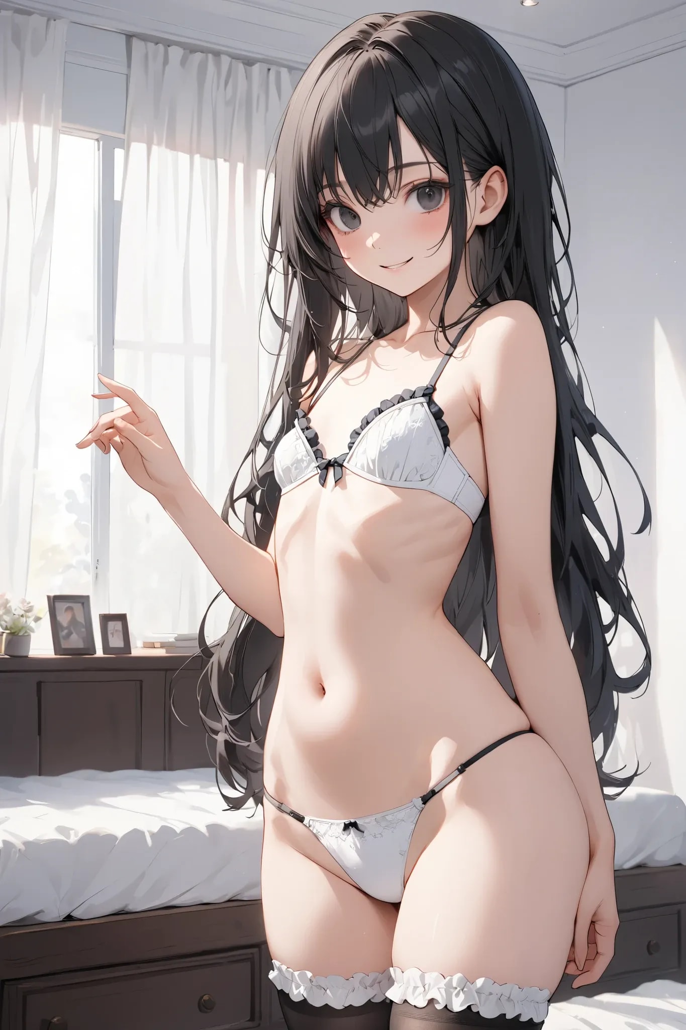 白い下着の貧乳OL