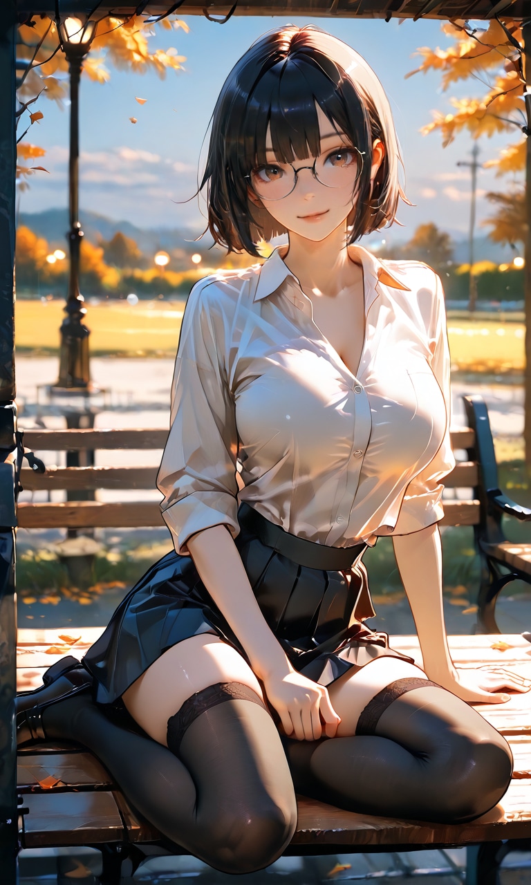 園原杏里 落ち葉のベンチで待っていたと言わない人 | の人気AIイラスト・グラビア