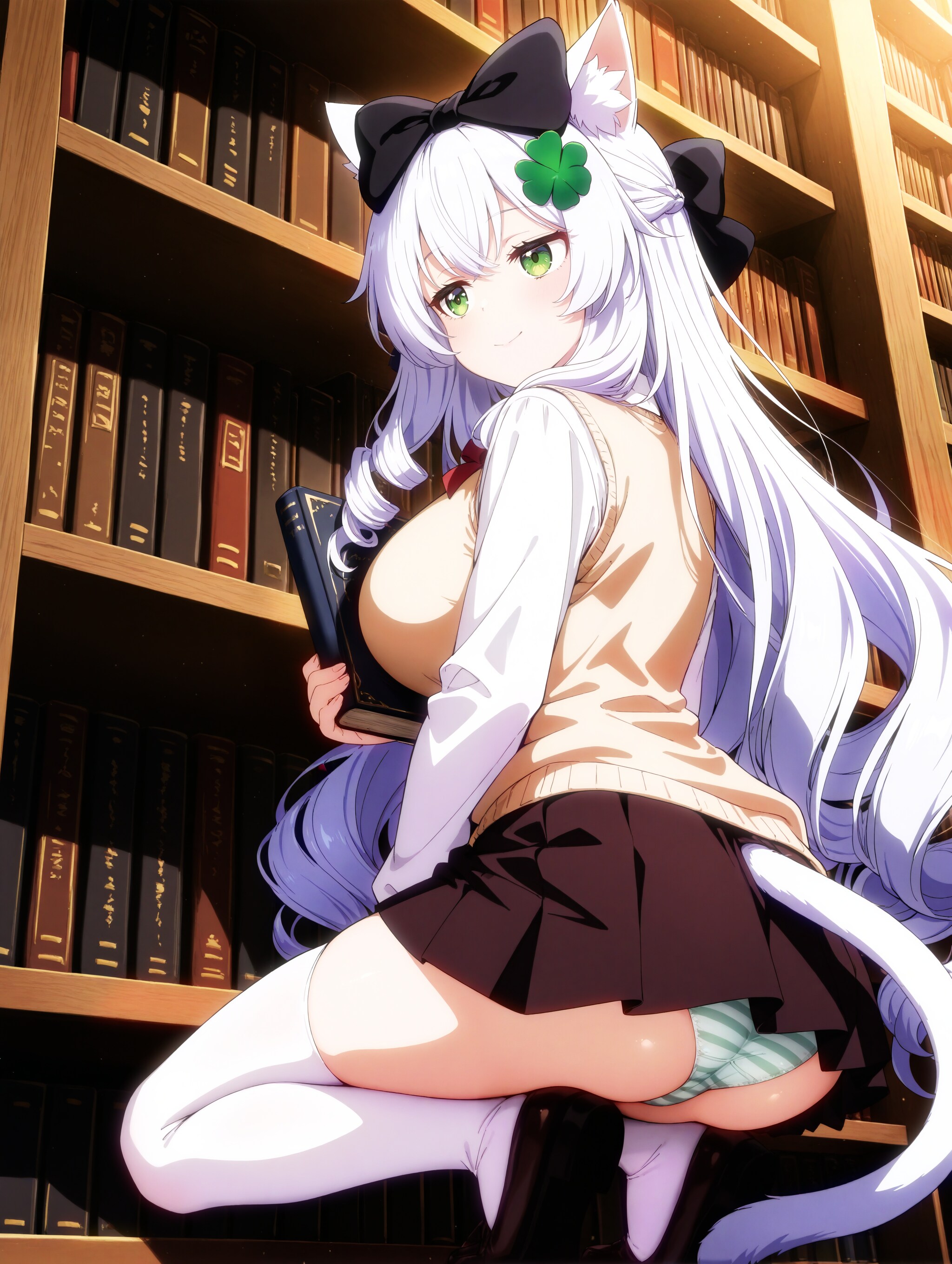 図書館の中の清楚な白猫ちゃんが...