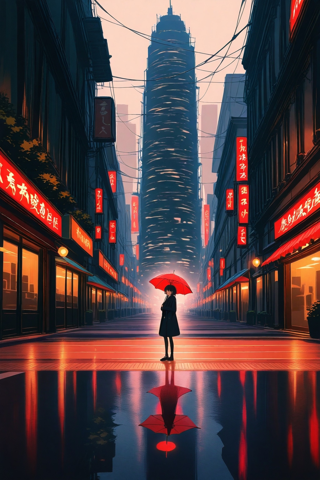 繁華街の塔