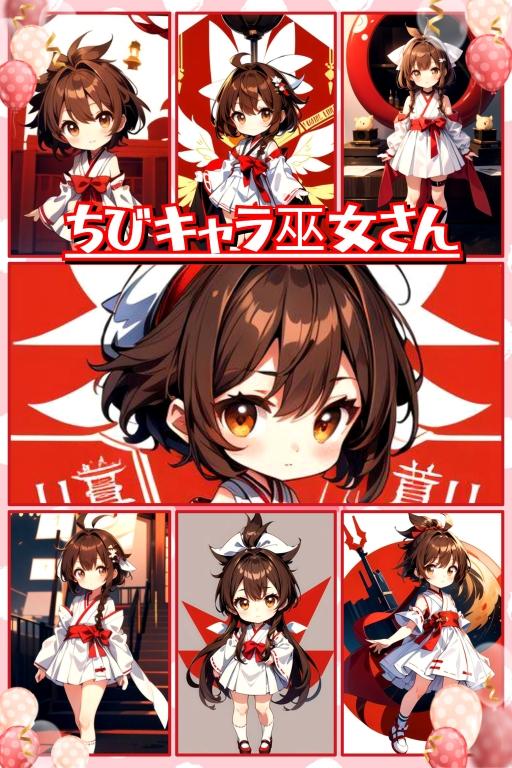 ちびキャラ巫女さん　コラージュ | の人気AIイラスト・グラビア