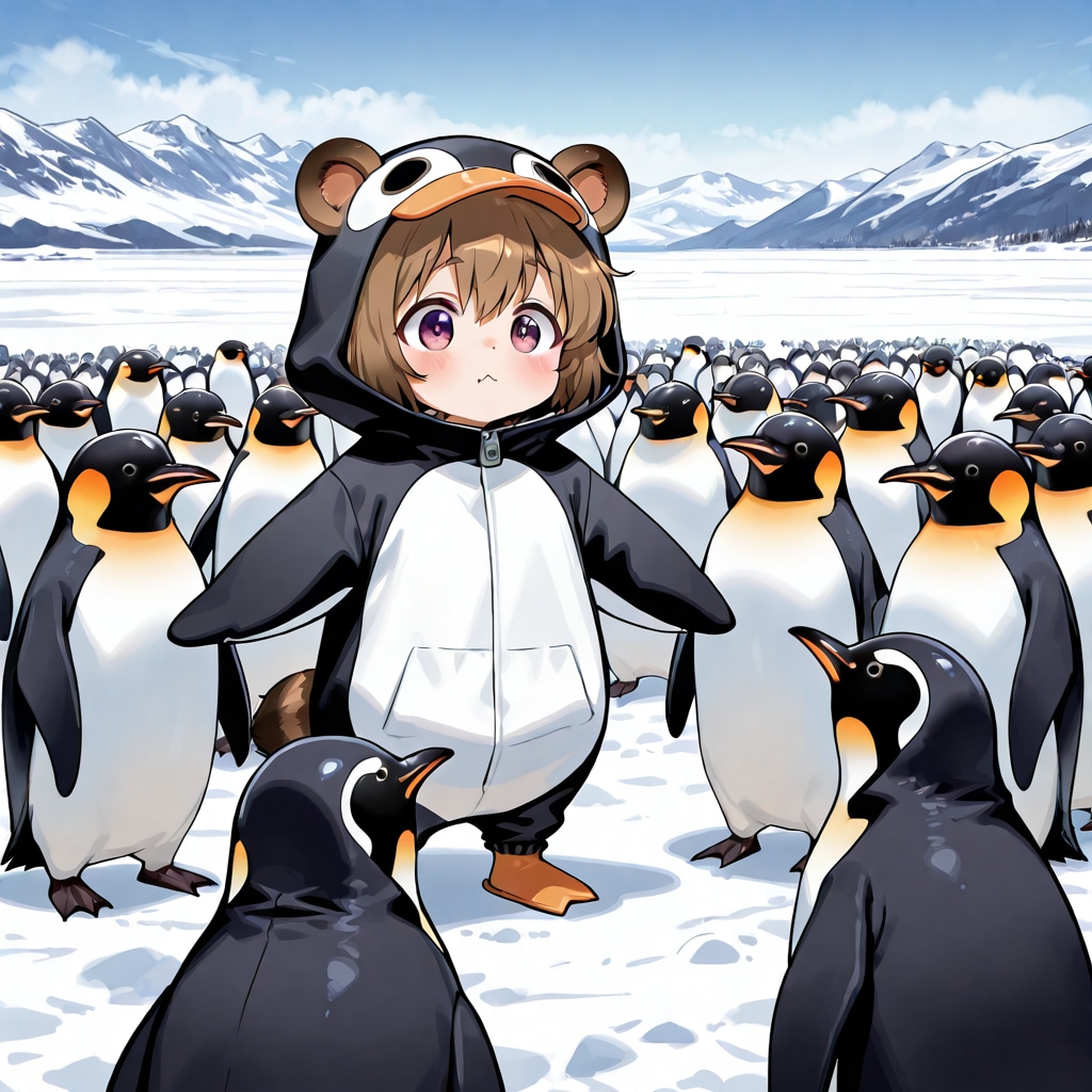 たぬき、ペンギンに混じる。