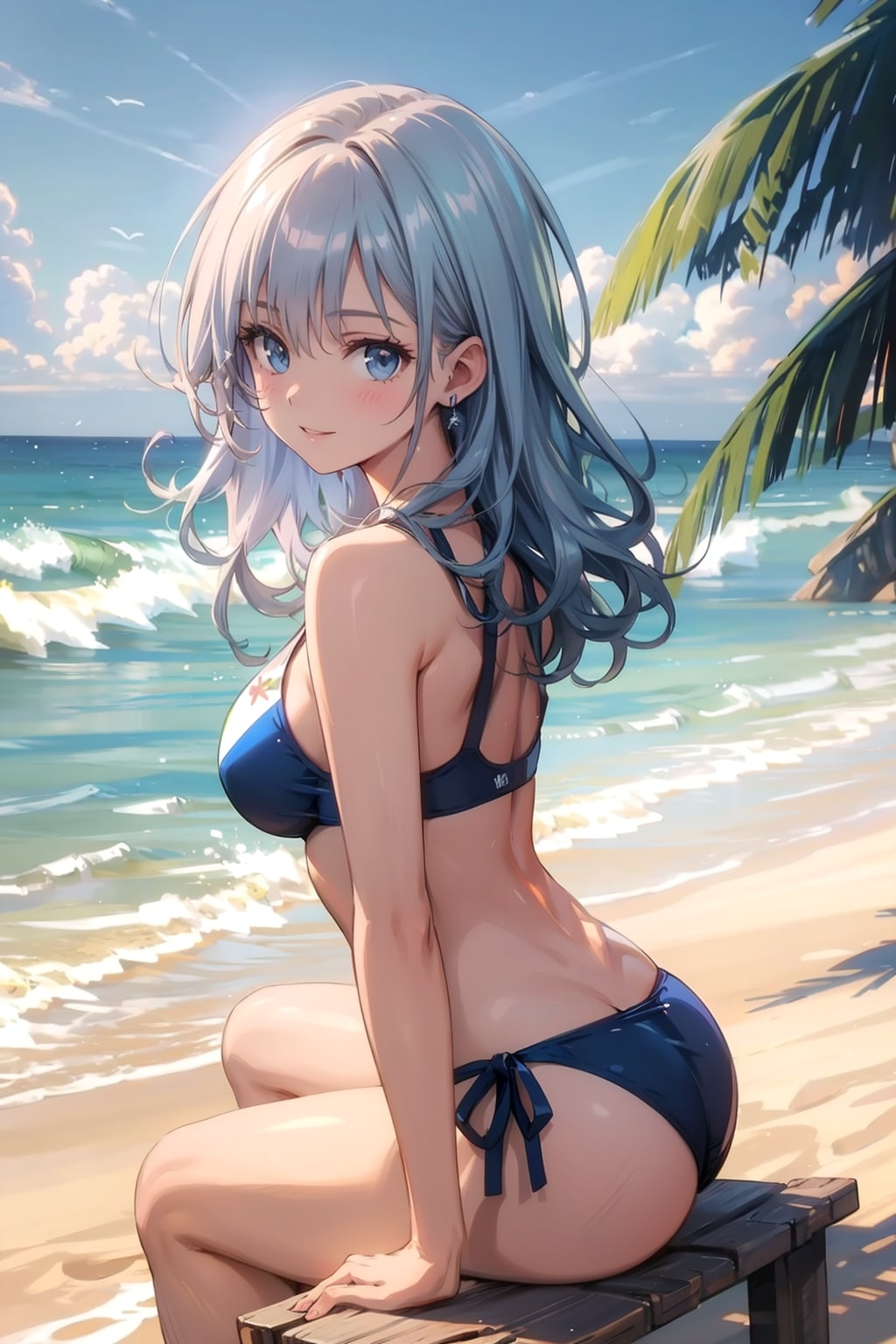 波打ち際を見つめる彼女