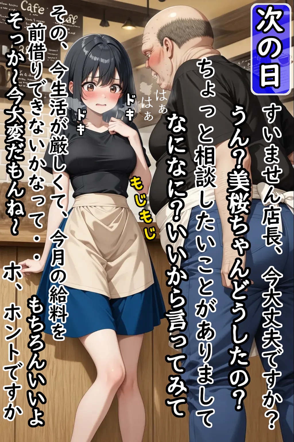 巨乳カフェ店員とセクハラおやじ店長の、ひみつの取り引き⑤