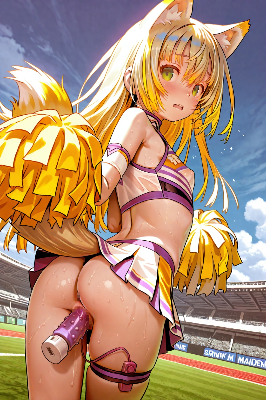 BITEさんテストにサッカー場でバイブ挿入チアリーディングさせられる狛狐ちゃん