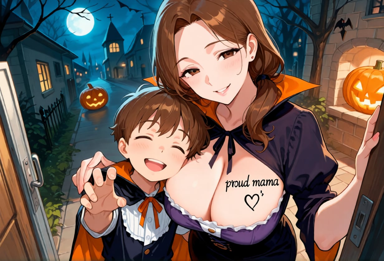 ハロウィンの日、お母さんは息子を連れてお菓子を買いに行きます！