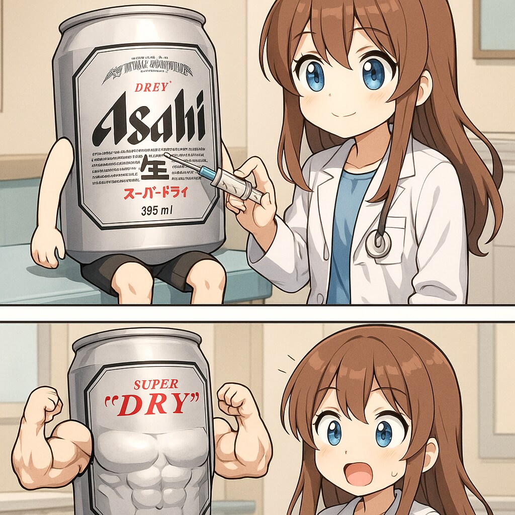 ビール缶に注射する小さな女医さん