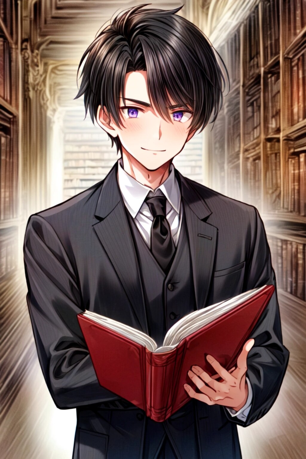 図書館で読書をしている、黒髪短髪男性◆その1(7枚)