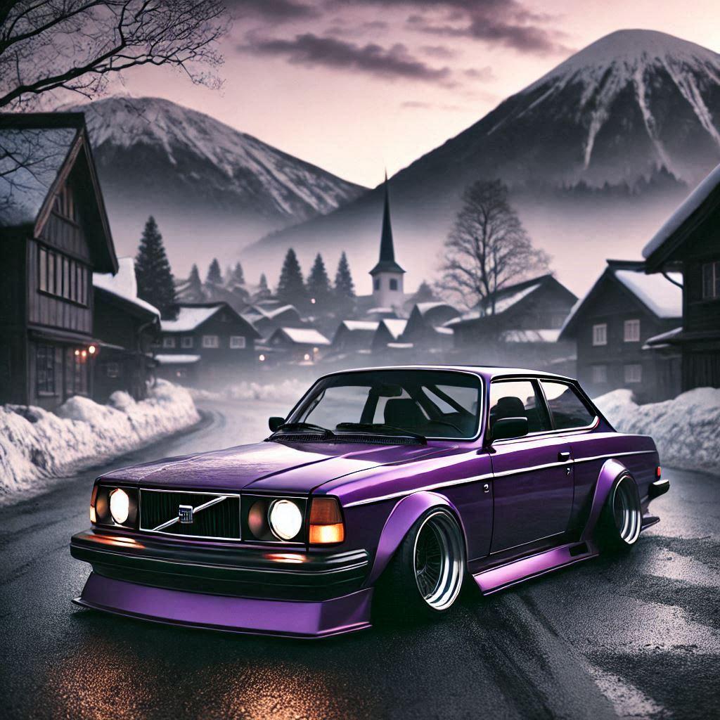 パープルカラーボルボ240クーペのドリ車 | の人気AIイラスト・グラビア
