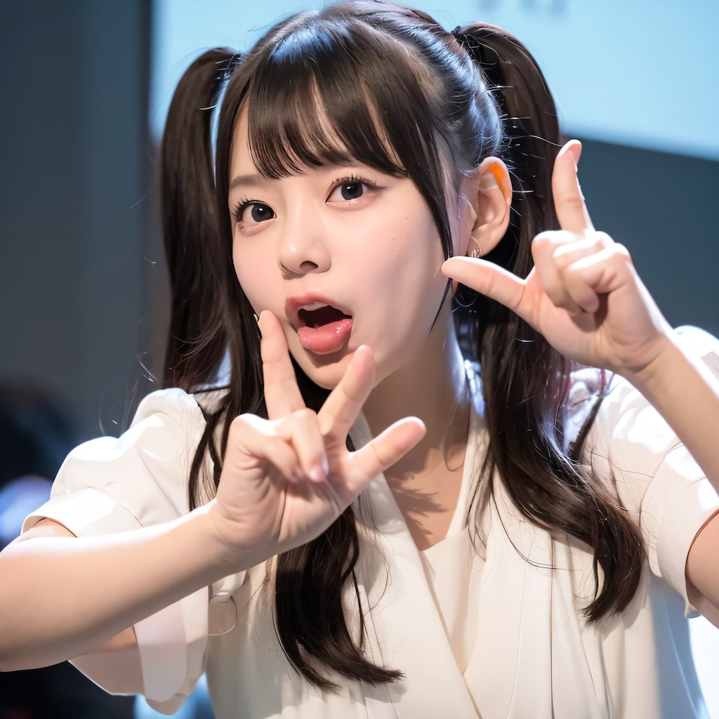 黒髪ツインテの舌出し美女３