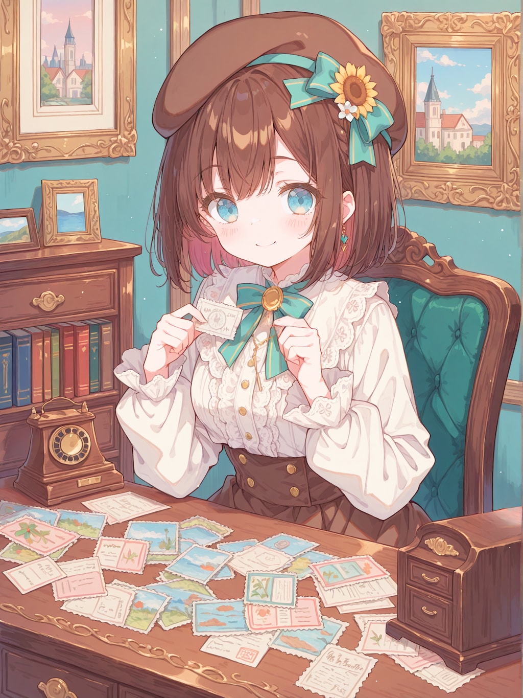 ハガキに切手を貼りましょう