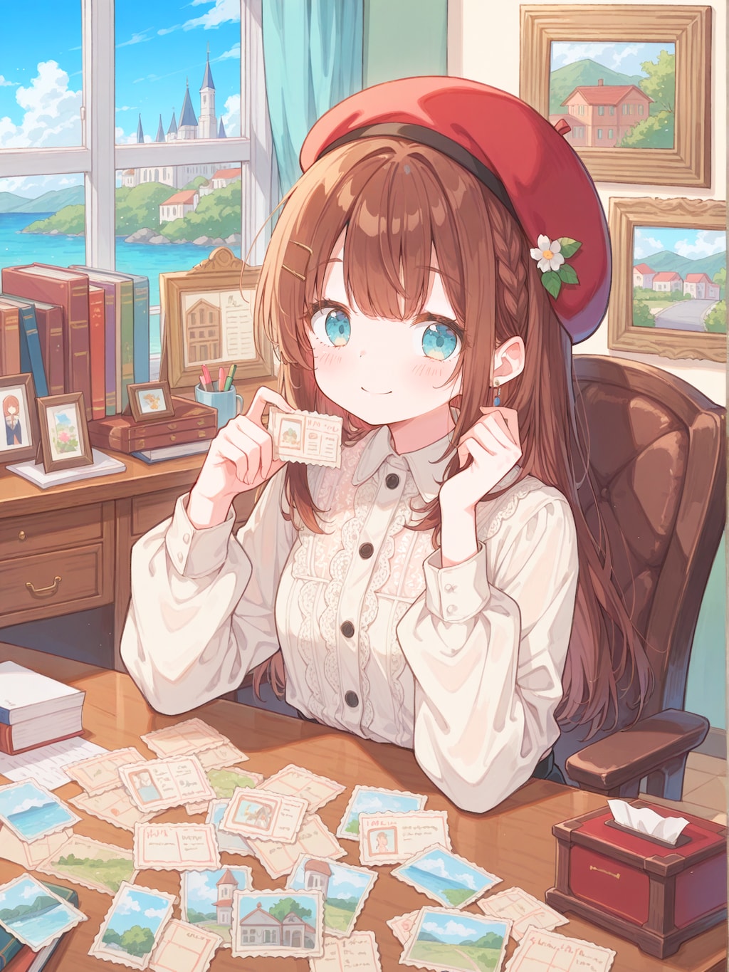 ハガキに切手を貼りましょう