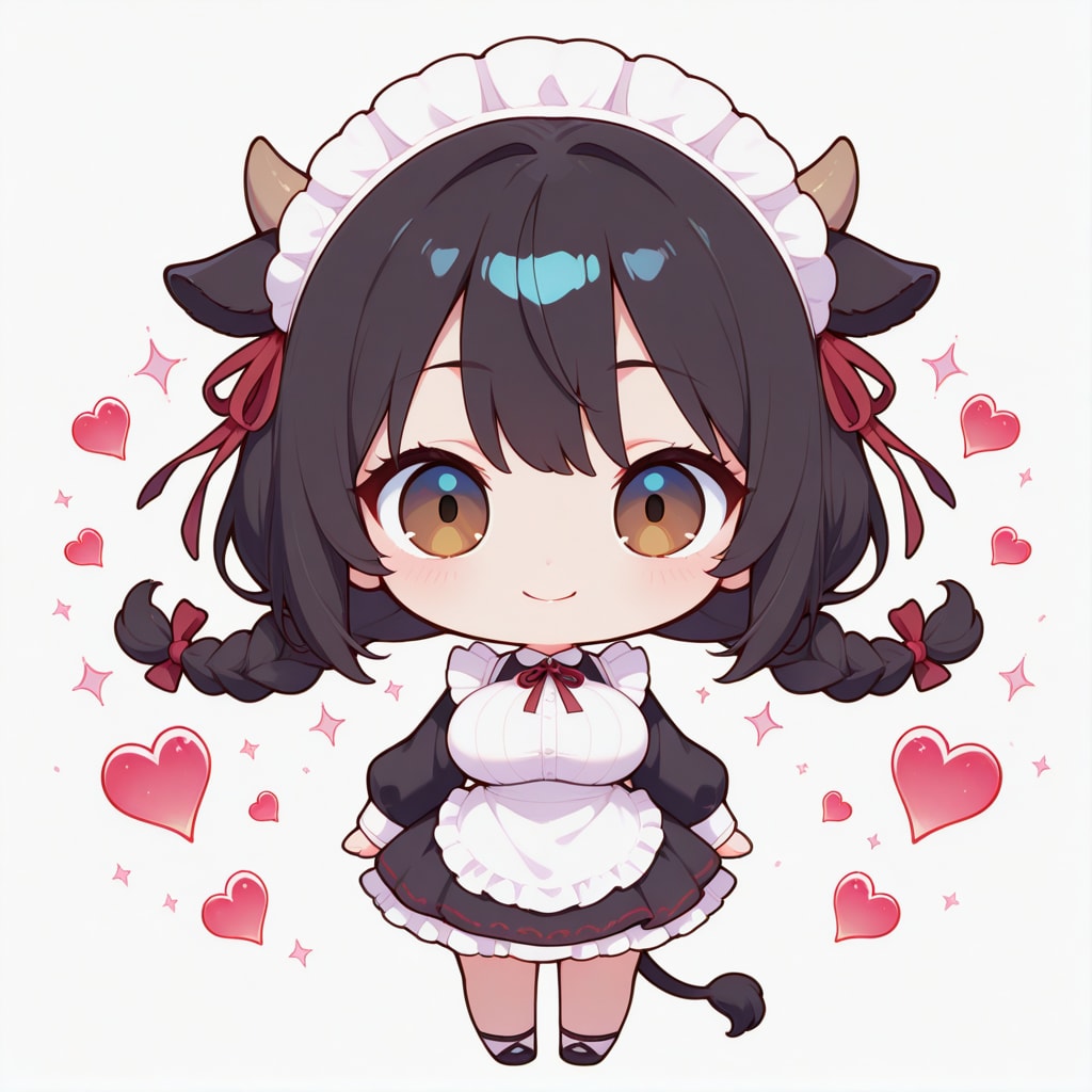 ちびキャラ黒髪牛娘メイドさん | の人気AIイラスト・グラビア