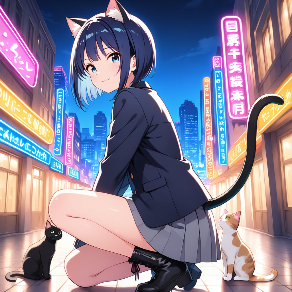 夜景に溶ける青猫